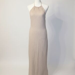 Elegant Beige Halter Neck Maxi Dress